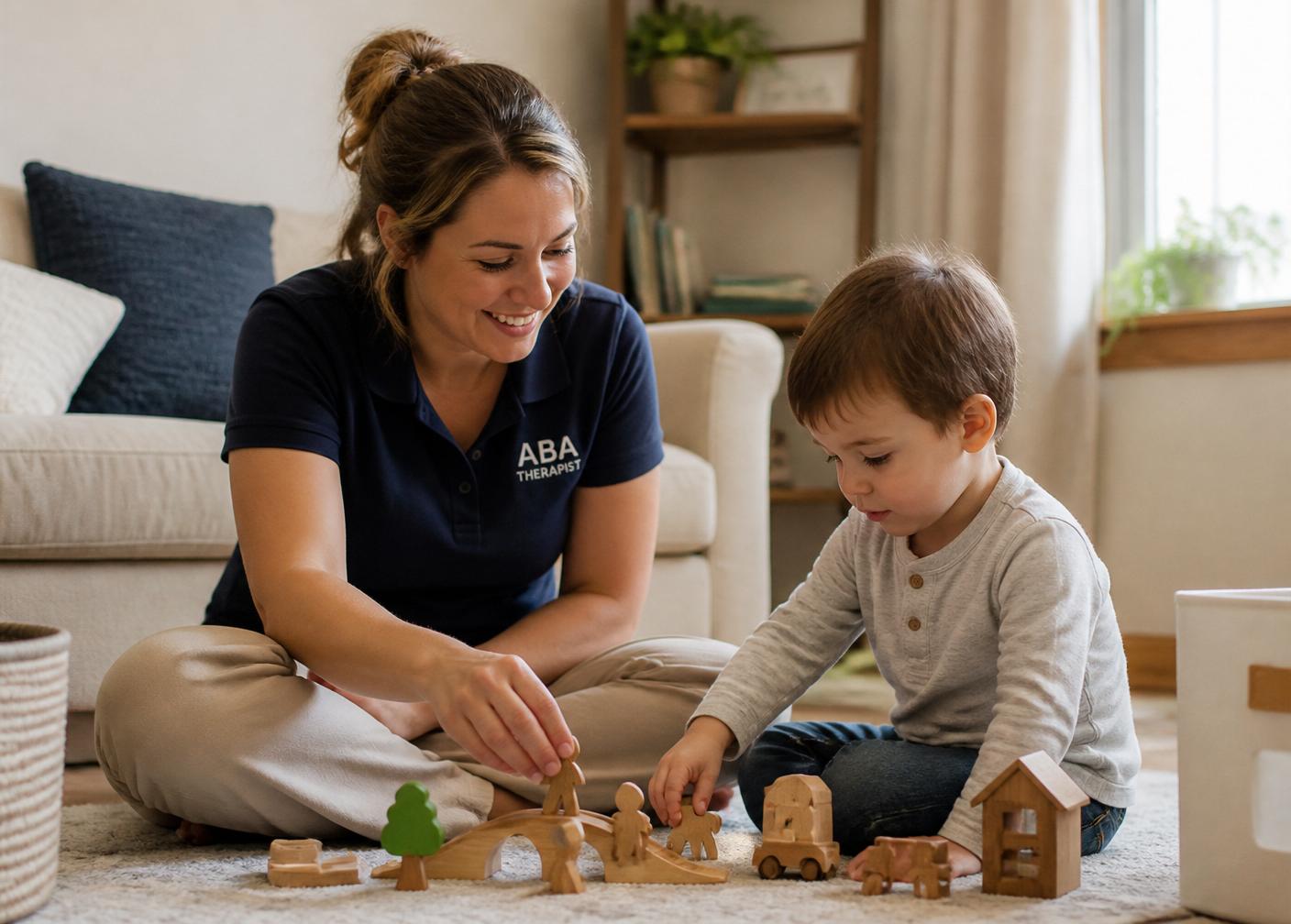 ABA therapist playing with child